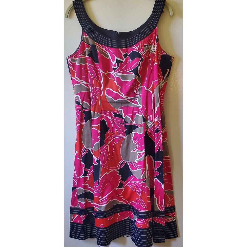 NINE WEST Red, Black Bold Floral Fit Flare Cotton Sleeveless Dress, Size 12